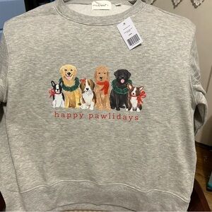 Festive Gray Dog Happy Pawlidays Print Sweater by Mia & Tess